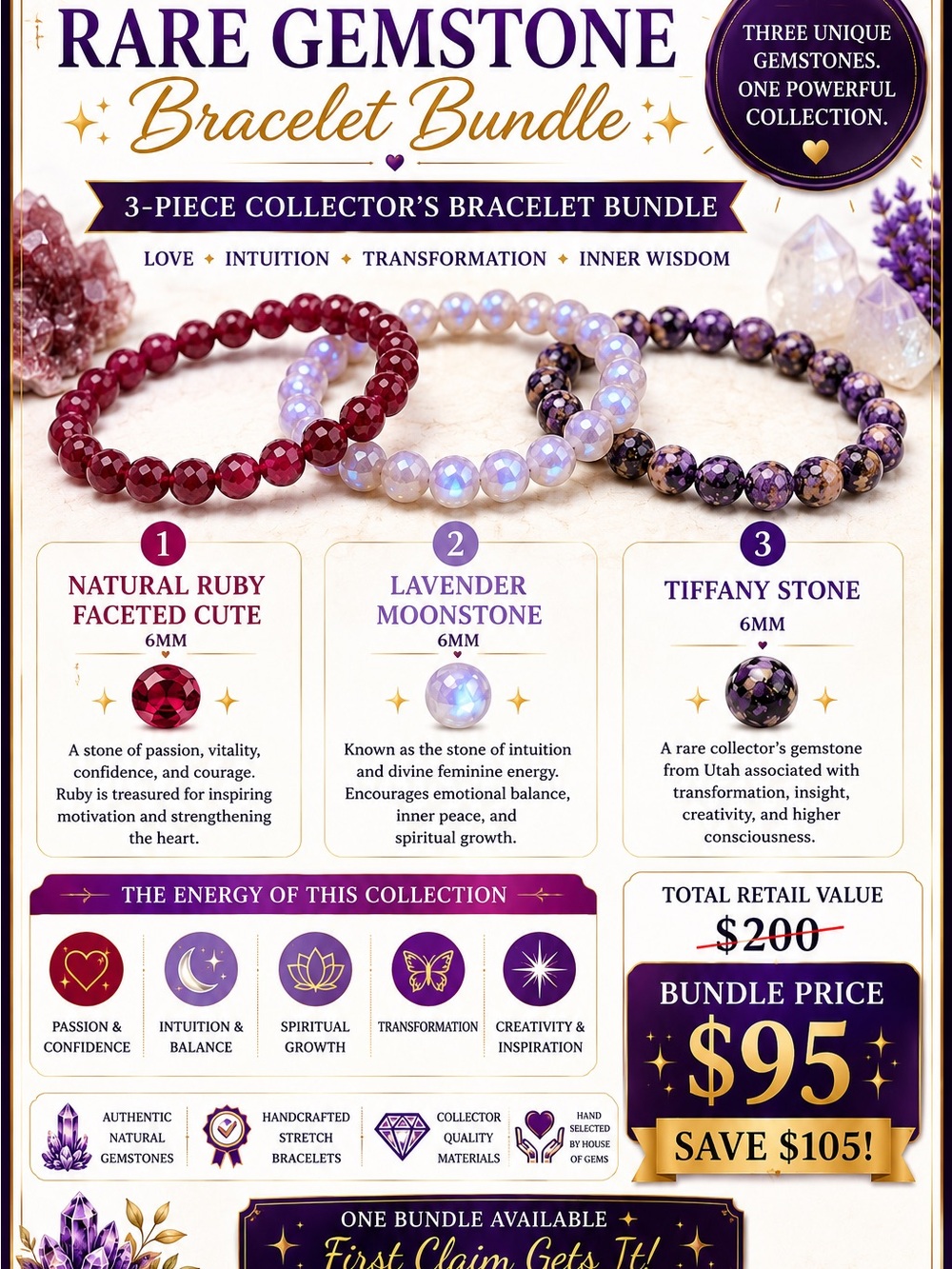 Bracelet Bundle Ruby Tiffany Stone lavender moon quartz